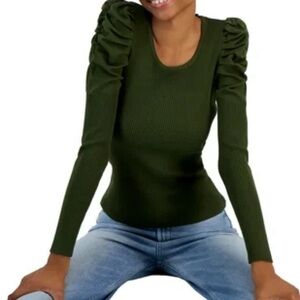 Crave Fame Olive Green Ribbed Knit Top